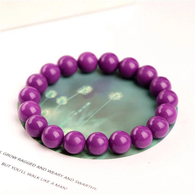 Jiuya purple mica crystal bracelet showing polished beads in a single circle, demonstrating 5A grade colour.