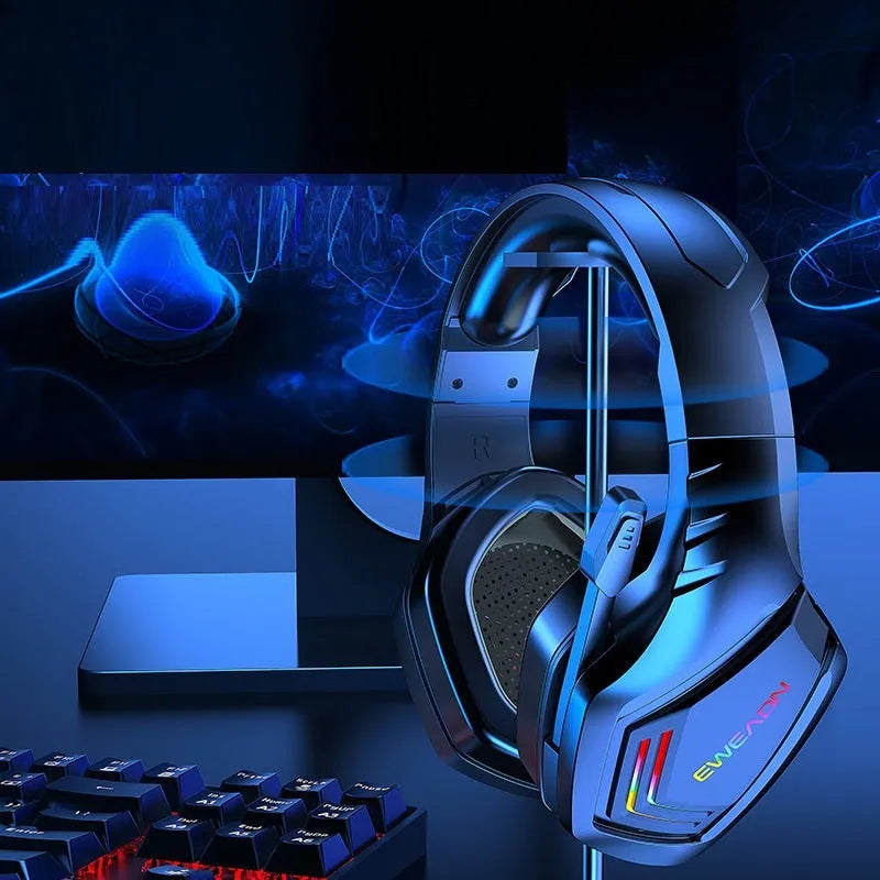 Black wireless Bluetooth headset with RGB lighting accents and over-ear design
