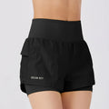 Women's loose fit cotton blend quick-drying sports shorts shown in available colours on size chart