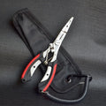 SS420 steel fishing pliers with straight mouth and hook, red blue green handle options