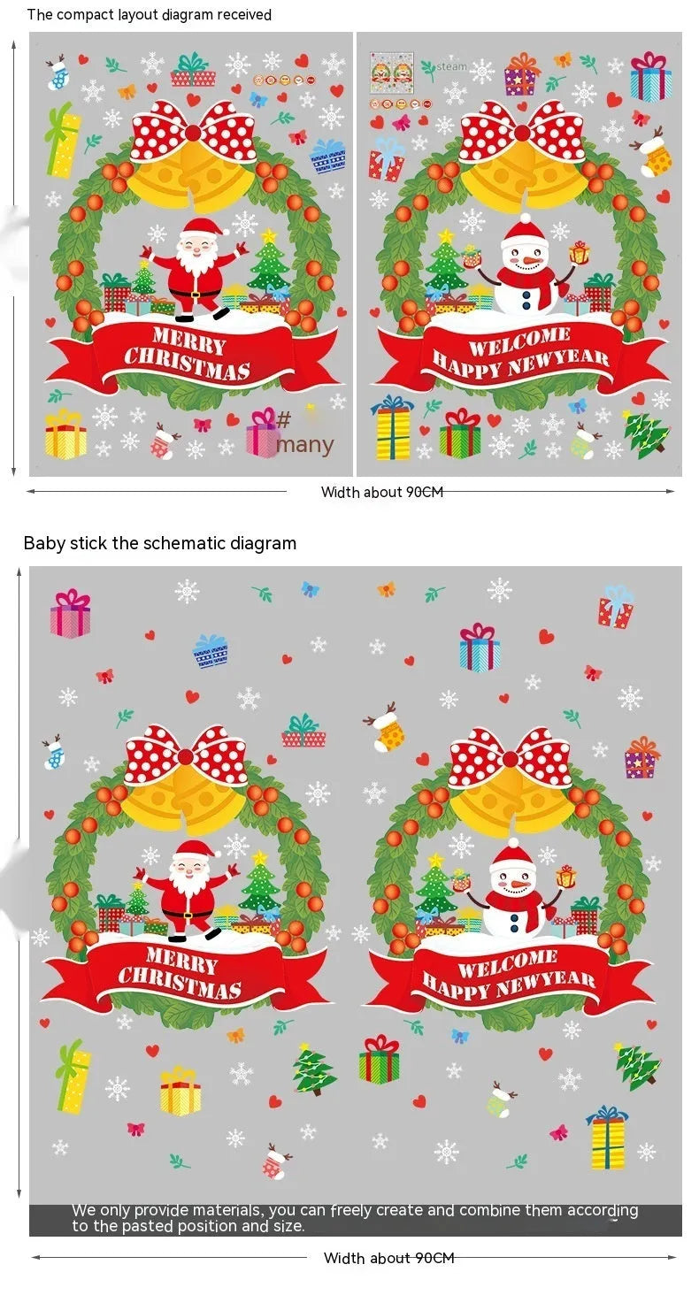 Large colourful cartoon Christmas static cling wall sticker on a glass window.