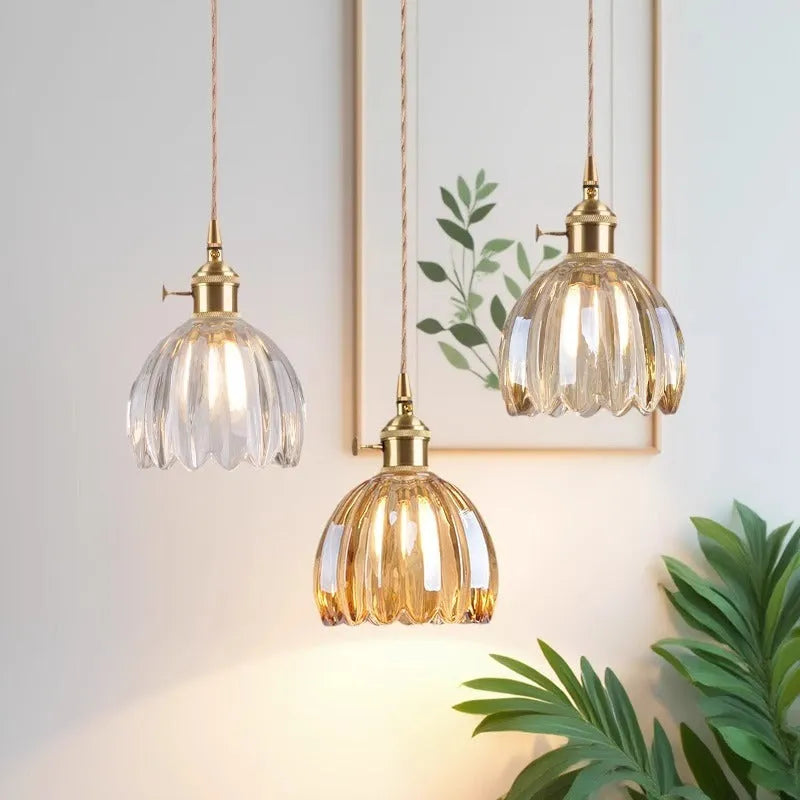 Vintage glass flower chandelier with Nordic design in amber, white, green, transparent, or smoky grey