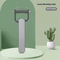 A green and grey dog detangling comb made from PP plastic and stainless steel, shown in small and large size options.