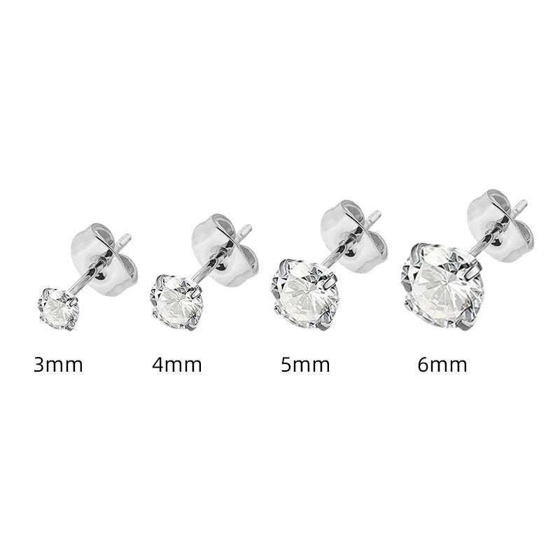 Titanium steel geometric square zircon stud earrings in gold and steel colour finishes