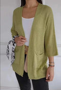Women's thin waffle fabric cardigan coat with nine-quarter sleeves in Army Green colour.