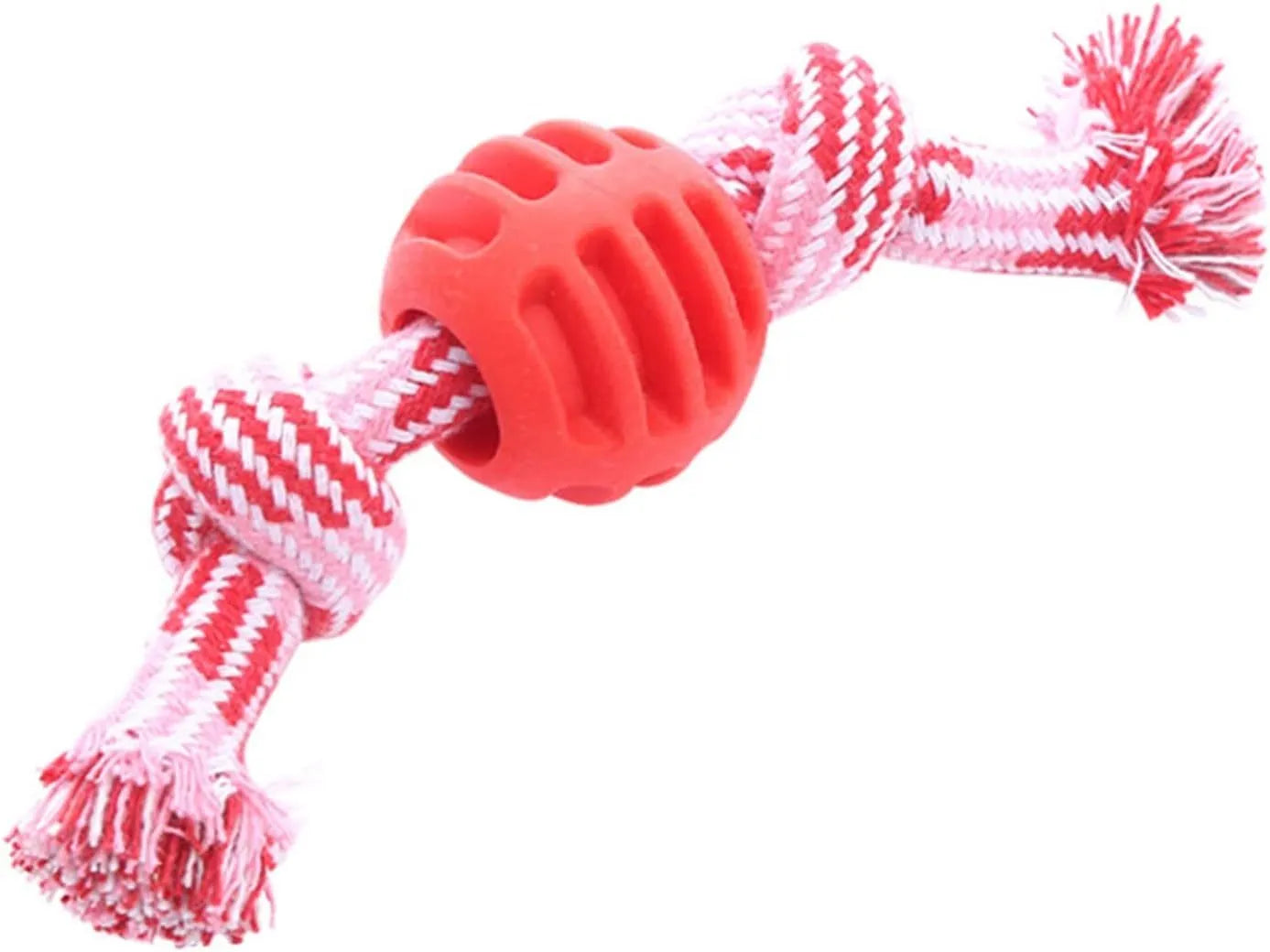 Blue dog molar chew toy with white cotton rope ends for dental cleaning and interactive play