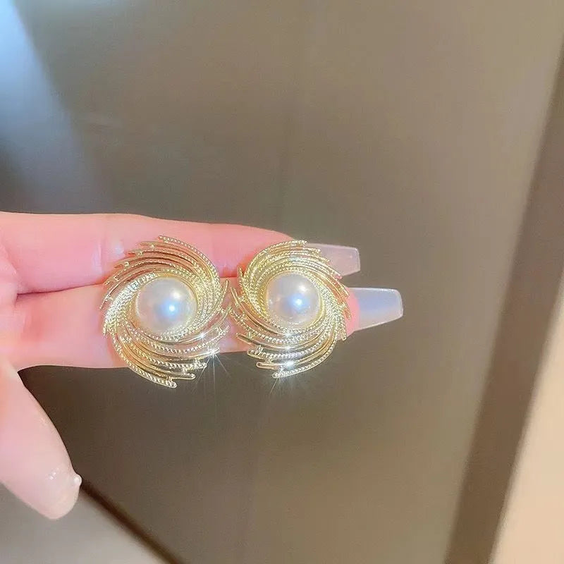 Women's vintage floral earrings with pearl accents and electroplated alloy construction