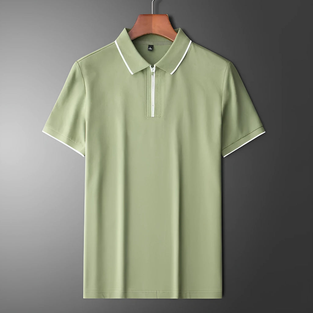 Men's slim fit cotton blend short sleeve top with silk lapel collar in five colour options