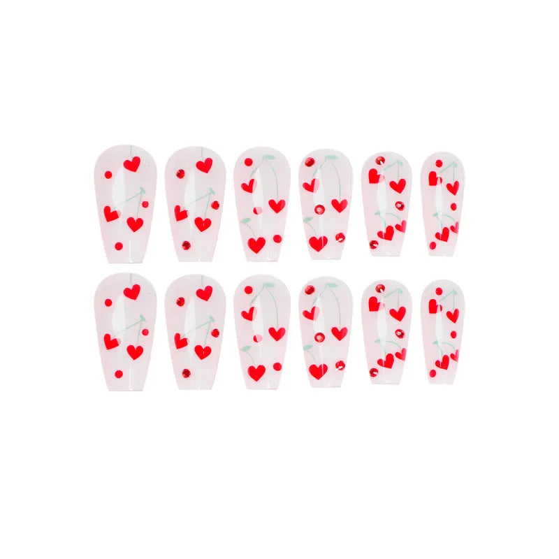 French love red diamond small cherry nail armour sheet stickers pack with 24 pieces and adhesive glue