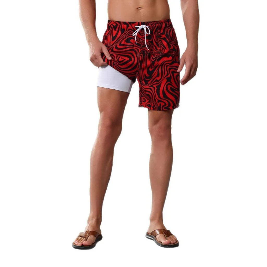 European size quick-drying beach pants with built-in liner in camouflage pattern