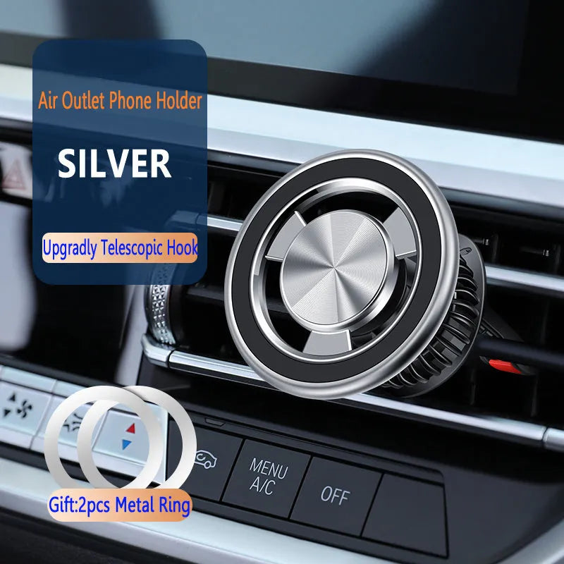 Car air vent magnetic phone holder with bracket and magnetic guide plate in black colour