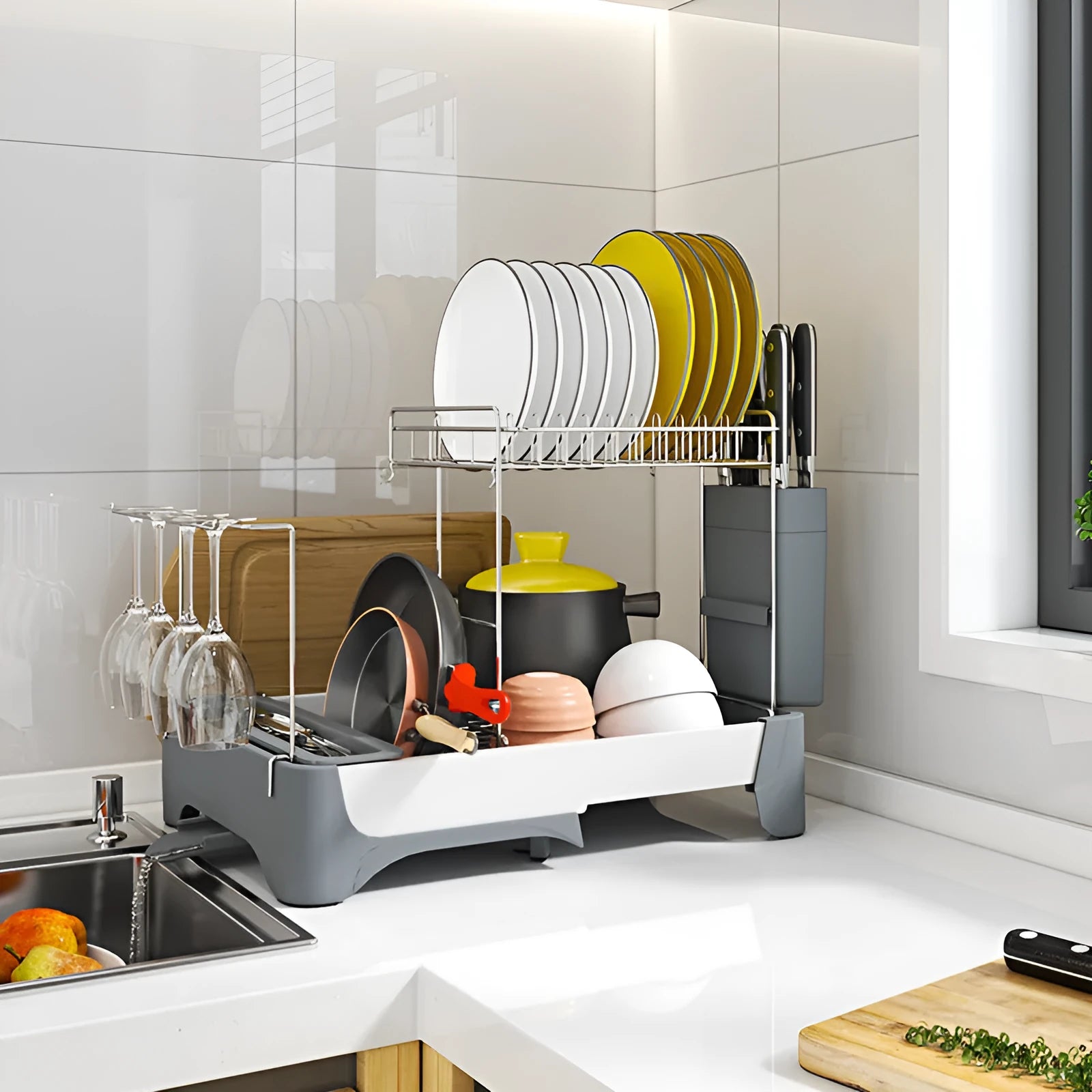 Qiaola Customized plastic dish rack multi-function draining rack single layer Korean style for kitchen sink