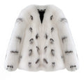 Black and white women's plus size slim-fit faux fur coat, Korean street style.
