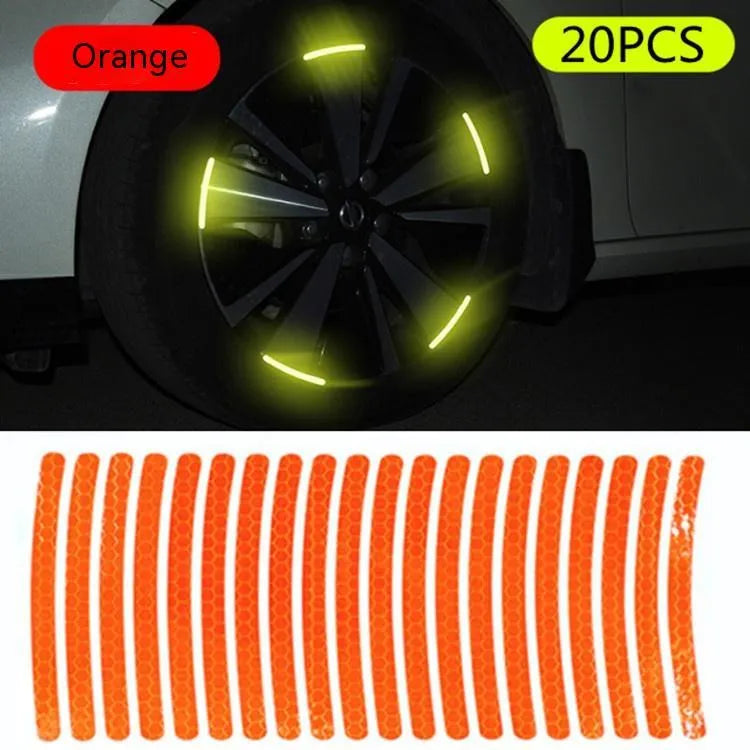 20-piece pack of arc-pattern reflective wheel hub stickers in multiple colour options