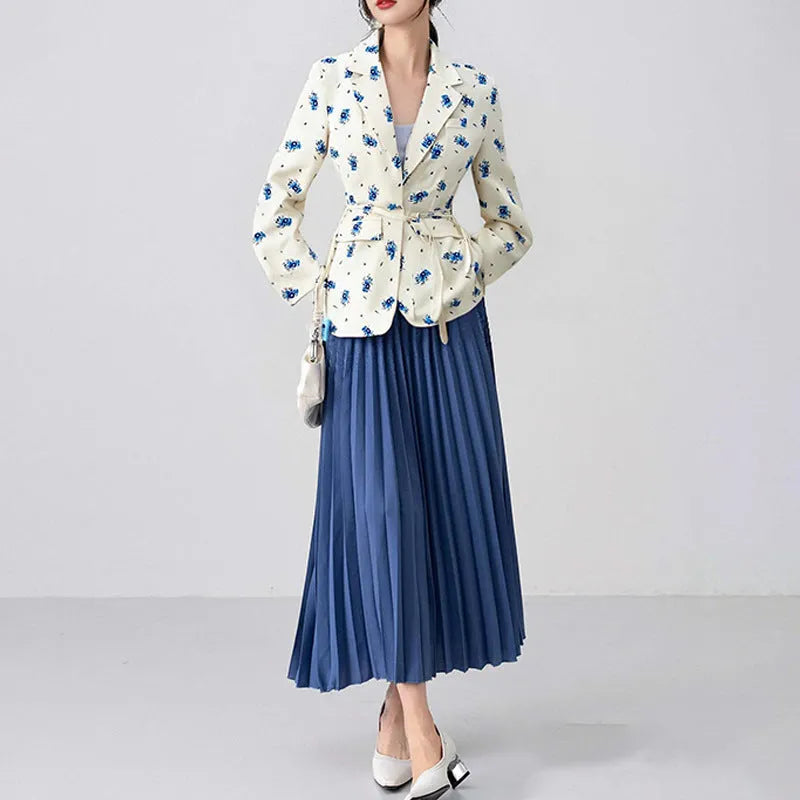 Men's collar suit jacket with a lace-up detail at the waist, shown in a floral print colour.