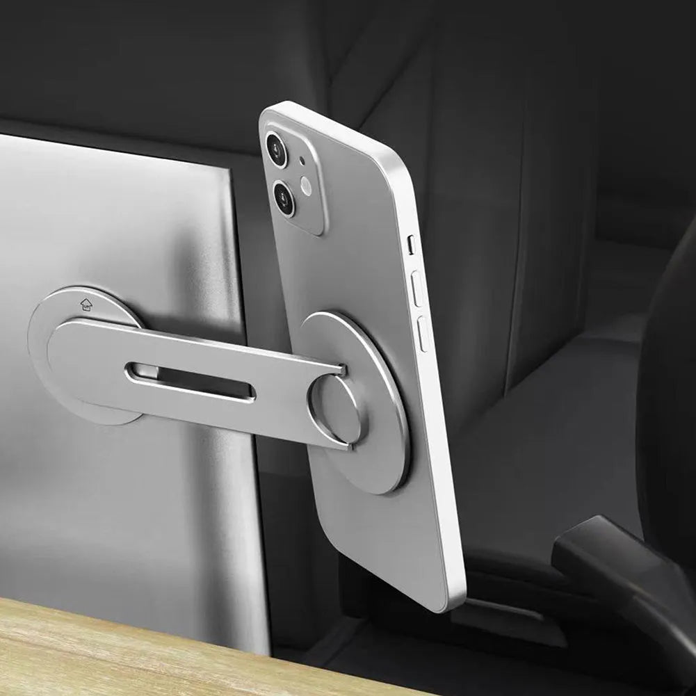Silver aluminium alloy magnetic phone holder for Tesla car dashboard