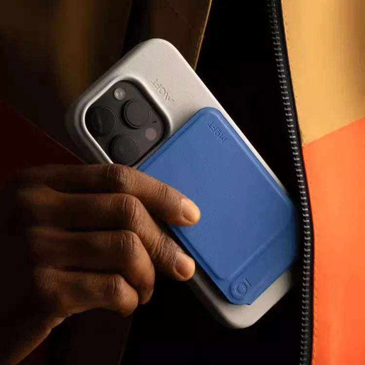 MOVAS leather magnetic phone holder case showing dimensions 96.5mm x 63.5mm in grey colour