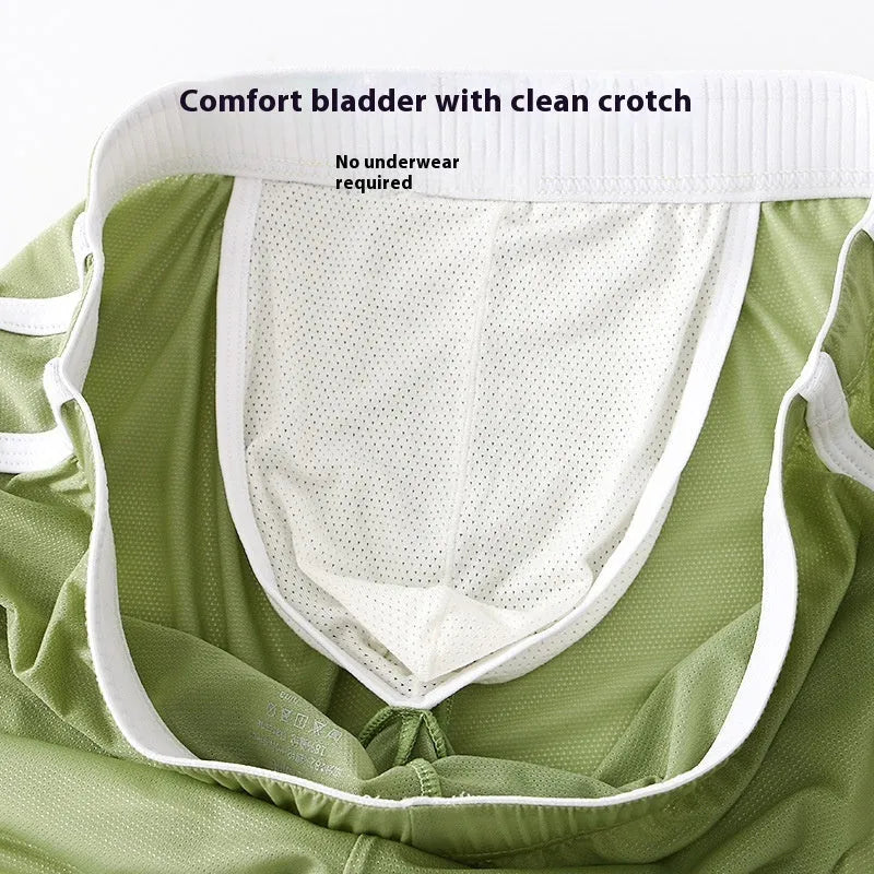 Men's ice silk quick-drying boxer shorts in grey blue colour on a white background