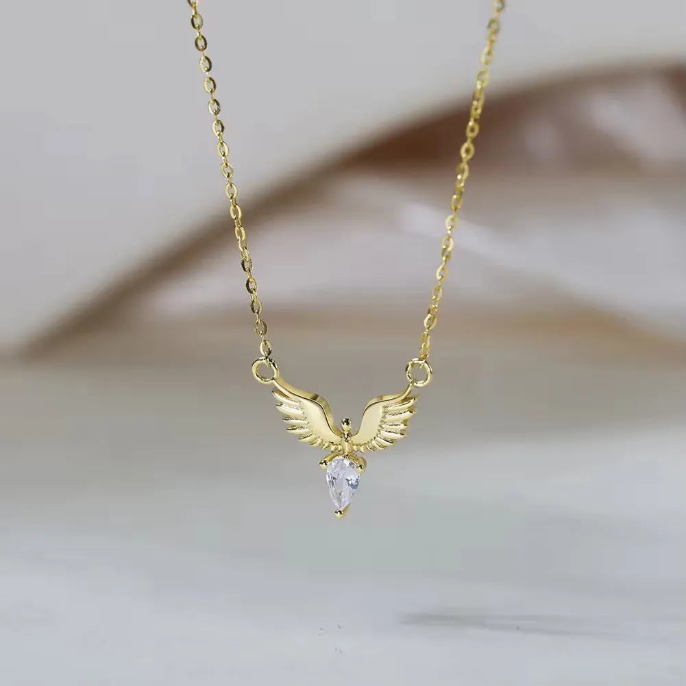 Korean style women's silver eagle pendant necklace with adjustable O-ring chain