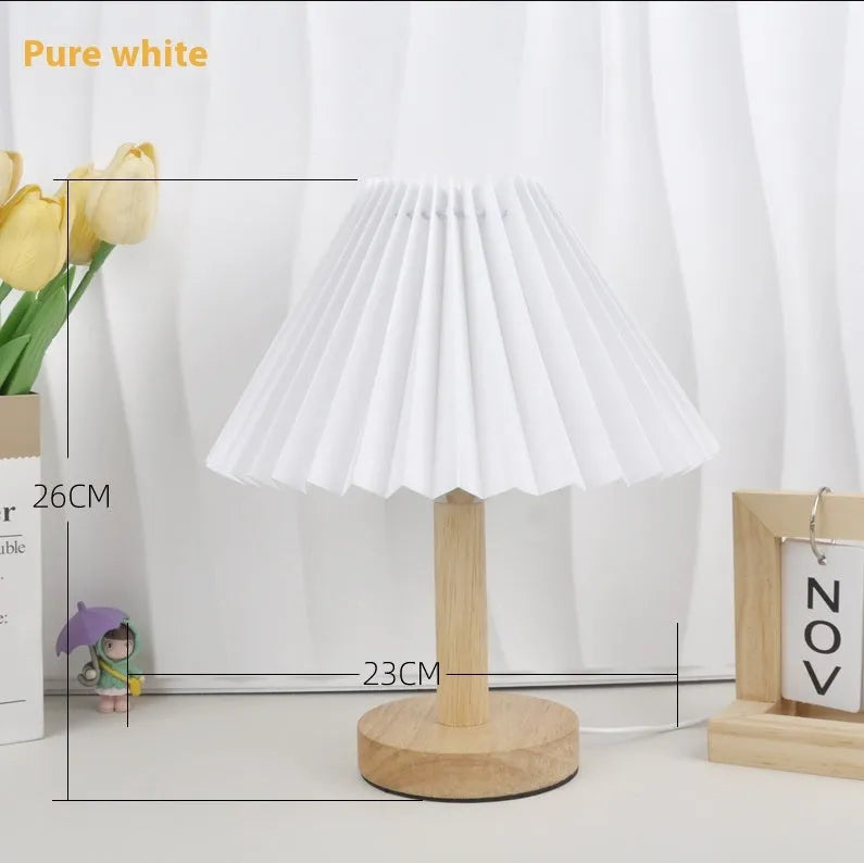 Vintage pleated umbrella shaped USB bedside lamp with remote control in red colour