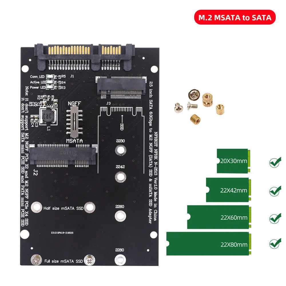 SATA3 to M.2 NGFF MSATA SSD conversion adapter card on circuit board, black or blue colour options