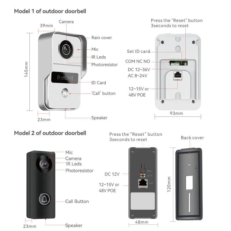 10-inch video intercom doorbell system with 1080P colour HD camera and Ethernet connectivity