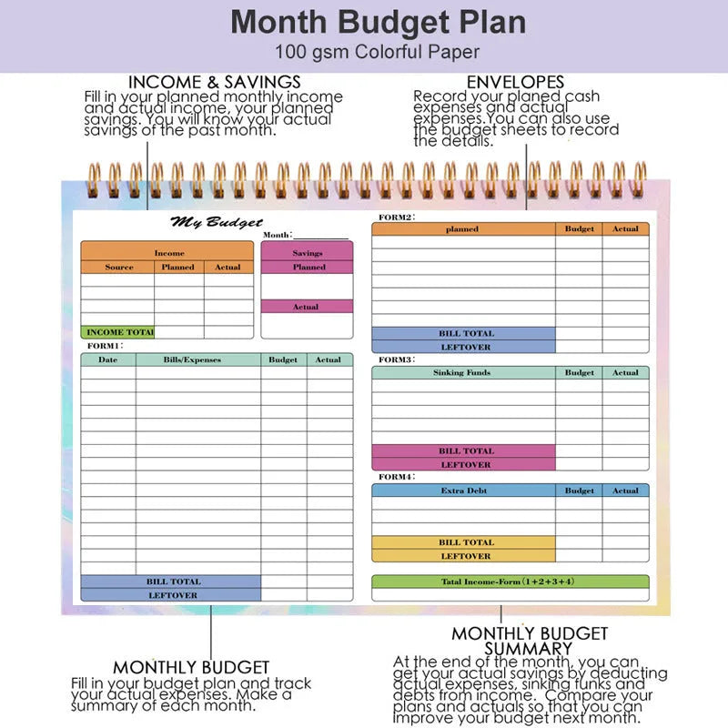 B5 size budget tally book with blue PP plastic cover and spiral binding for income expenditure tracking