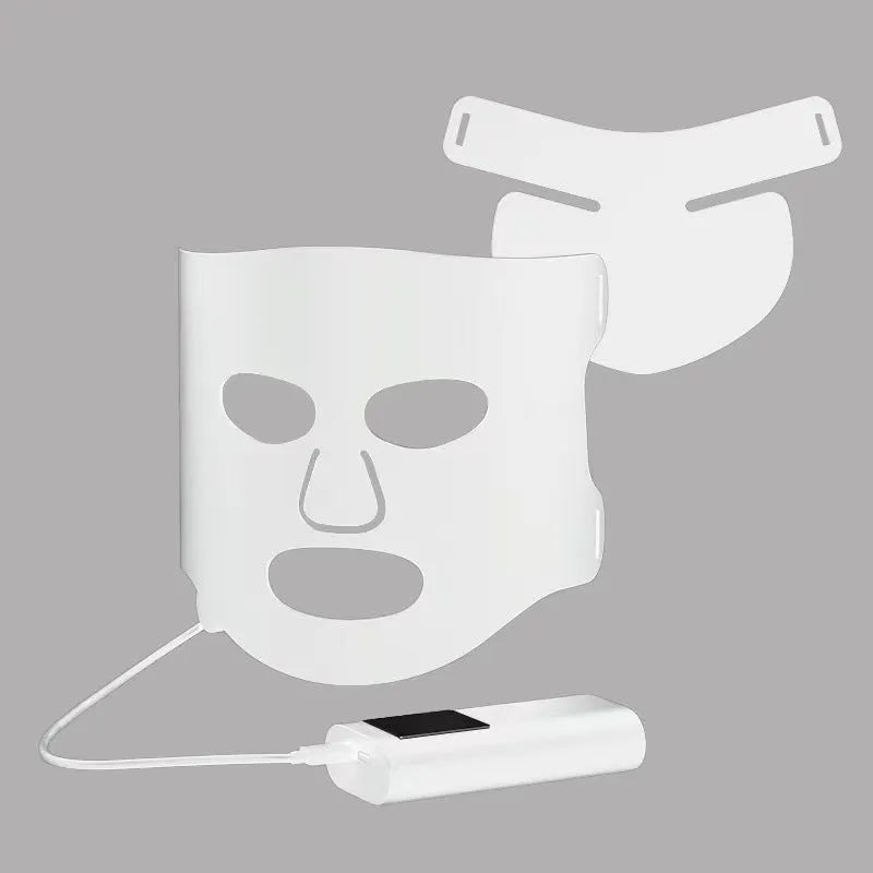 Black and white LED phototherapy face mask with seven colour light modes for home skin treatment