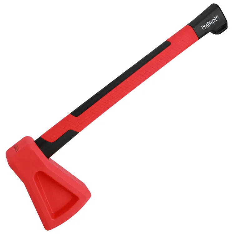 Red plastic home fitness axe muscle trainer on a plain background.