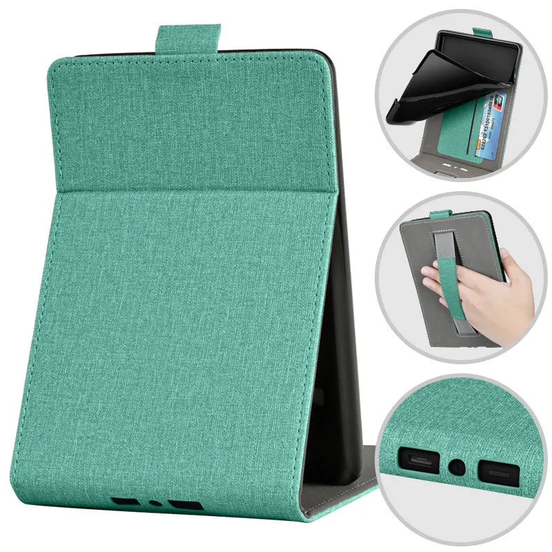 Kindle Paperwhite 6-inch protective case with integrated hand strap in a painted leather design.