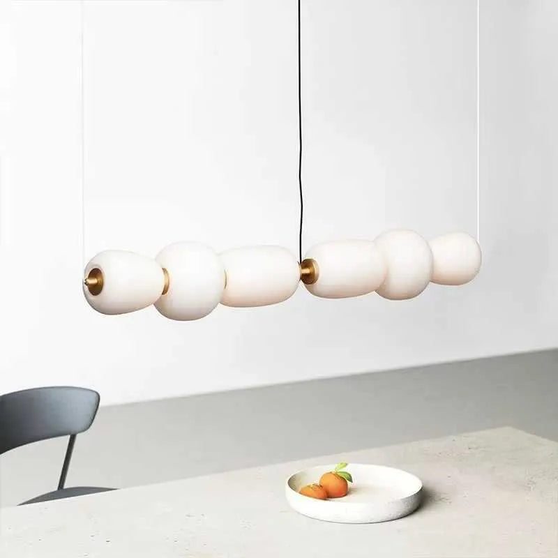Modern minimalist glass chandelier with warm LED light, iron frame, Type C style