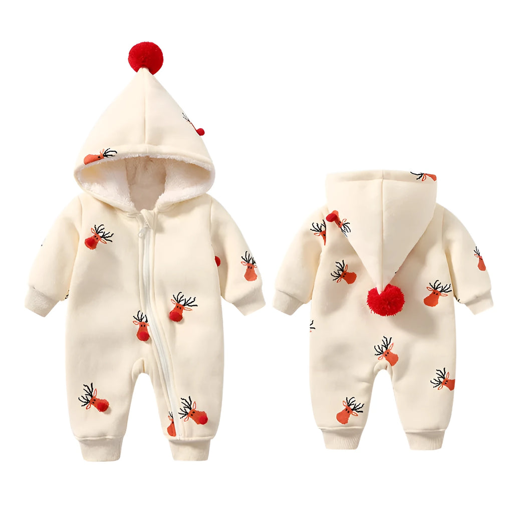 Khaki cotton padded baby crawl suit with Christmas moose pattern, one-piece romper for infants
