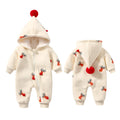Khaki cotton padded baby crawl suit with Christmas moose pattern, one-piece romper for infants