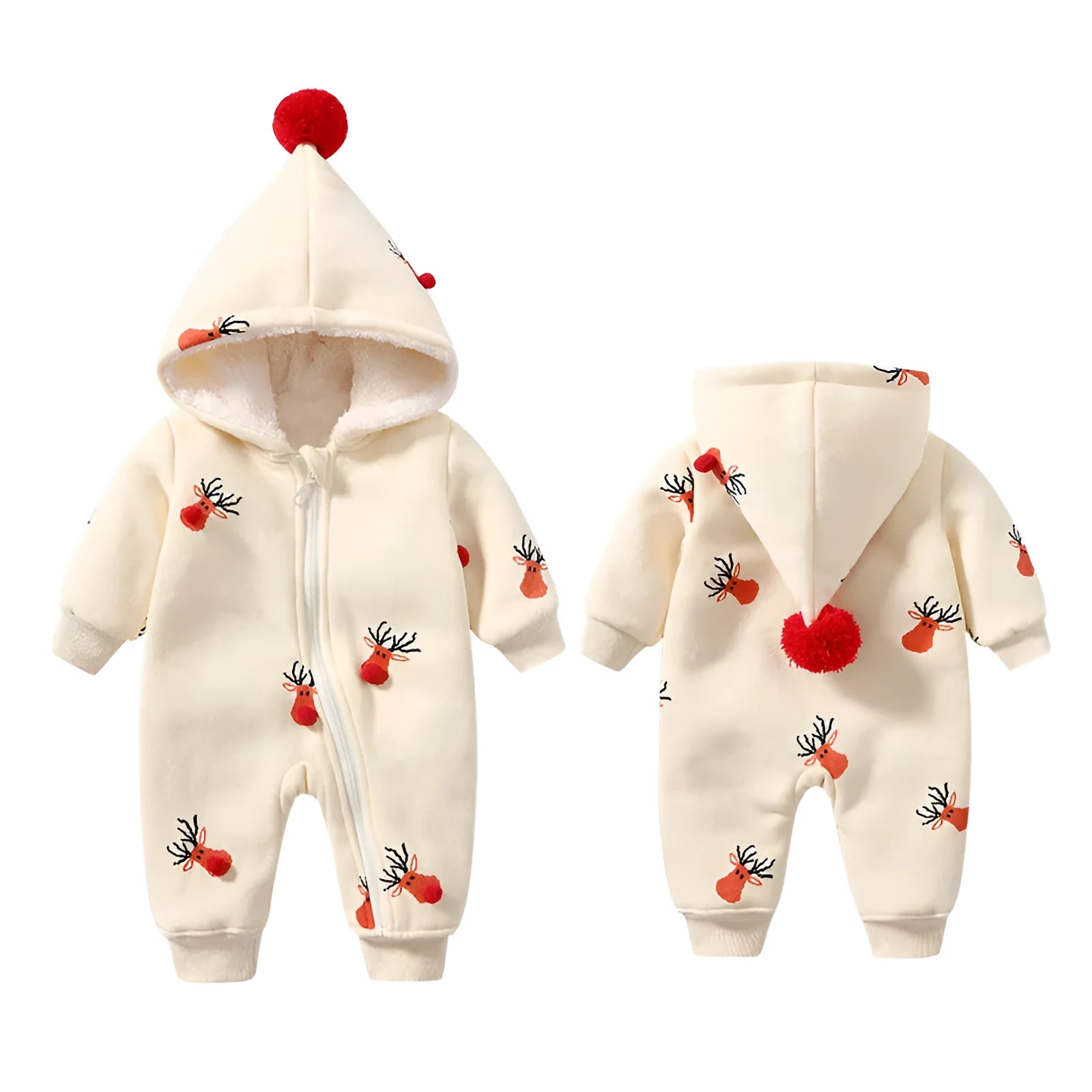 Khaki cotton padded baby crawl suit with Christmas moose pattern, one-piece romper for infants