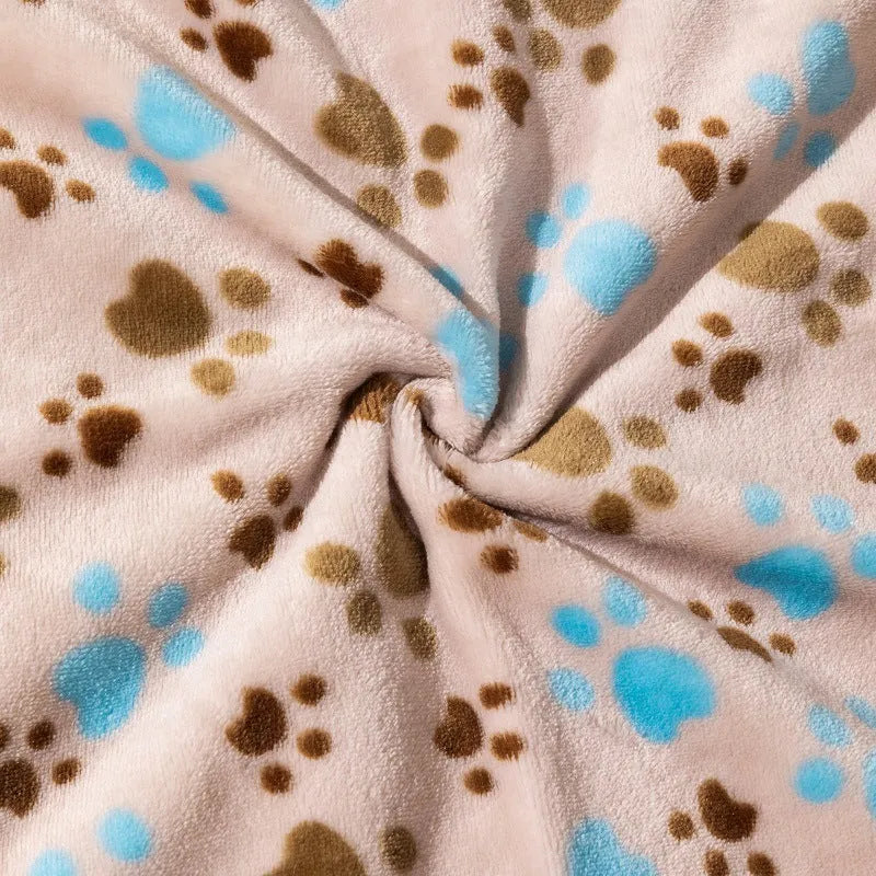 Blue cartoon dog pattern double-sided flannel pet blanket shown at 100x120cm size.