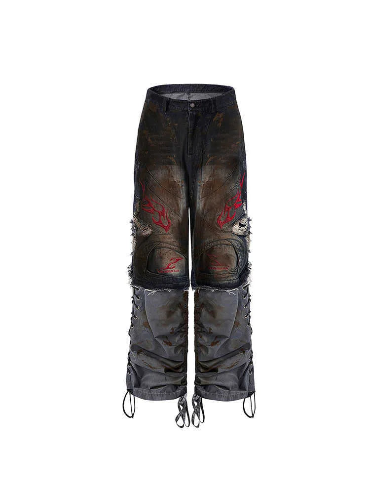 Men's retro wide leg jeans with detachable trouser legs in denim, shown in picture colour.