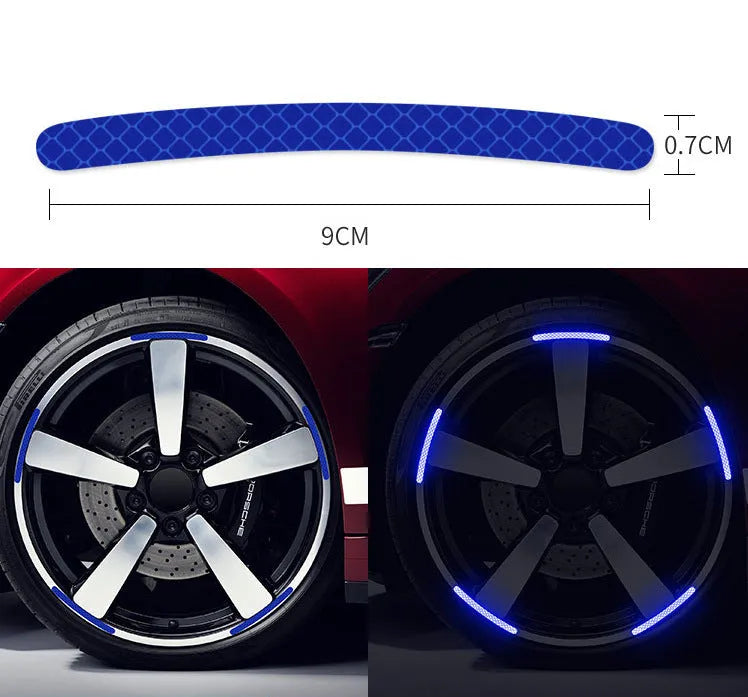 20-piece pack of arc-pattern reflective wheel hub stickers in multiple colour options