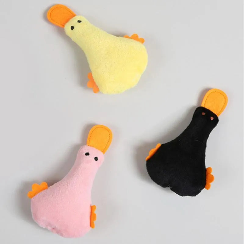 Plush duck pet toy with catnip and squeaker in blue colour
