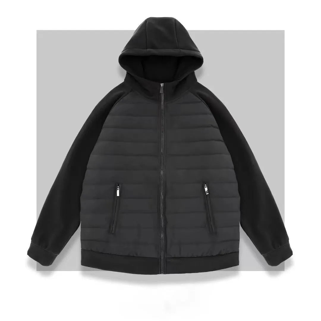 Casual loose fit polyester blend coat in solid colour Black with round hem