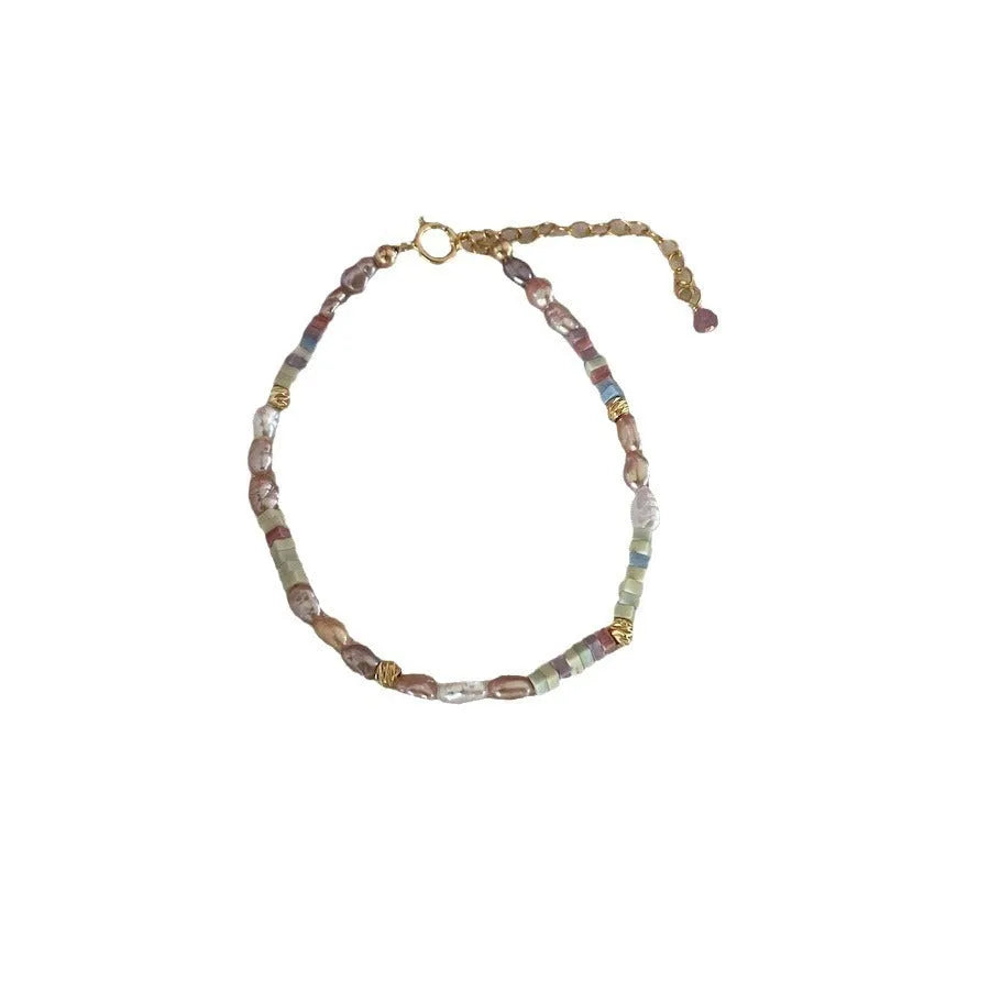 Women's 14K gilded purple natural pearl bracelet and necklace set with irregular design