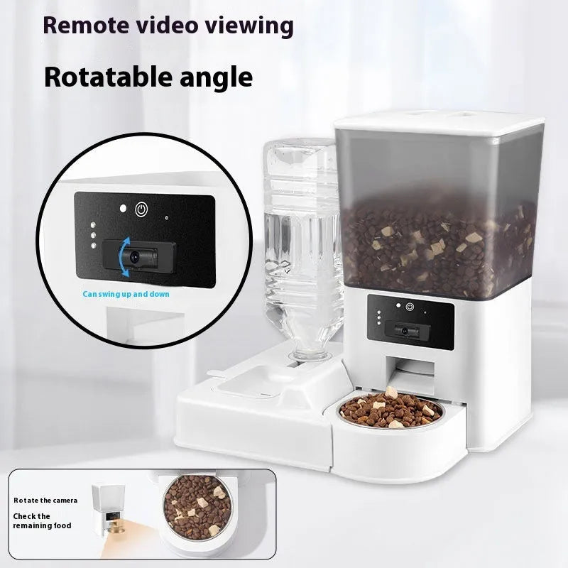 Double bowl intelligent pet feeder with stainless steel bowl and smart control panel