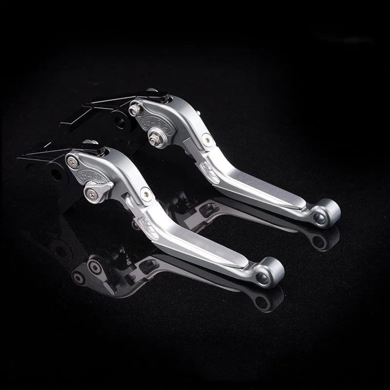Pair of anodised aluminium motorcycle brake and clutch levers with six-speed adjustable length mechanism