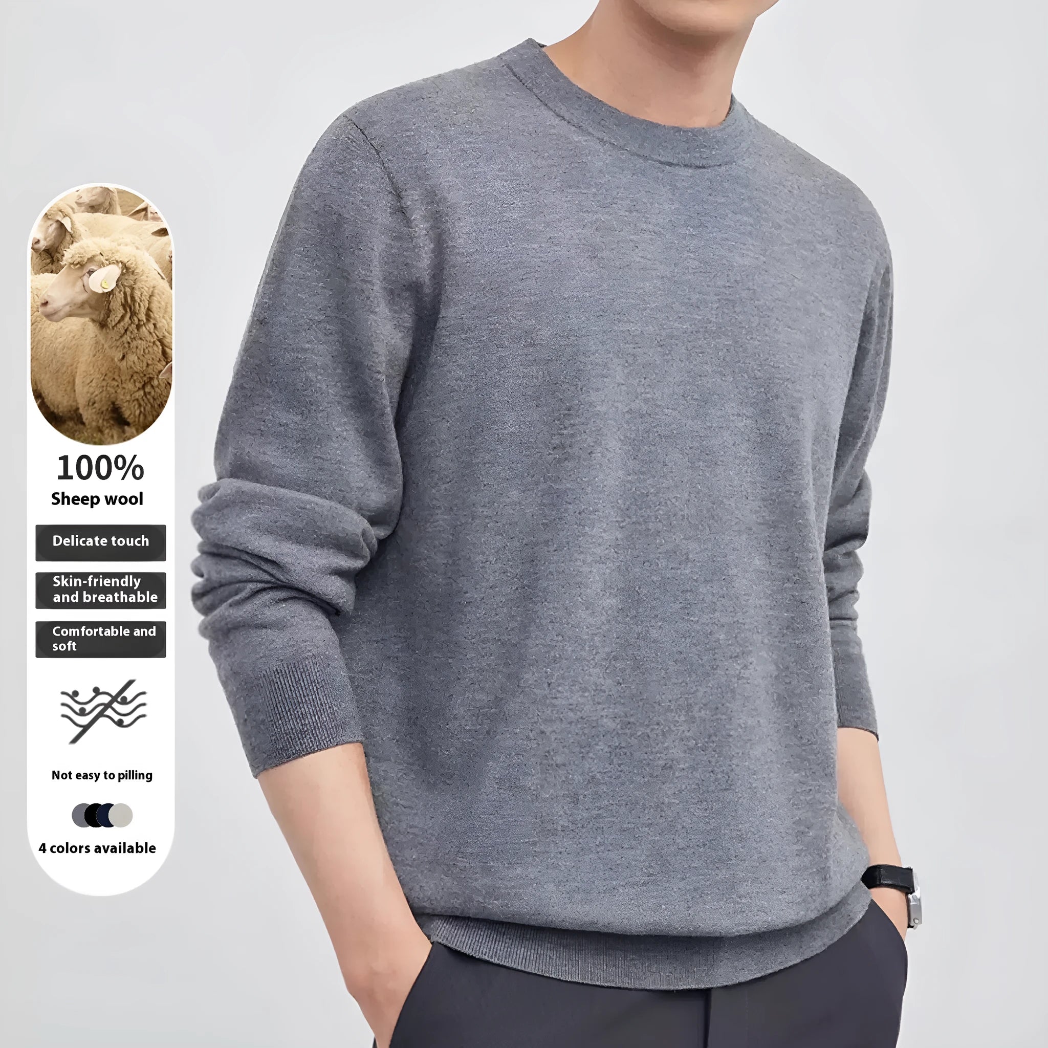 Men's regular fit wool pullover sweater in light camel colour showing conventional sleeve design