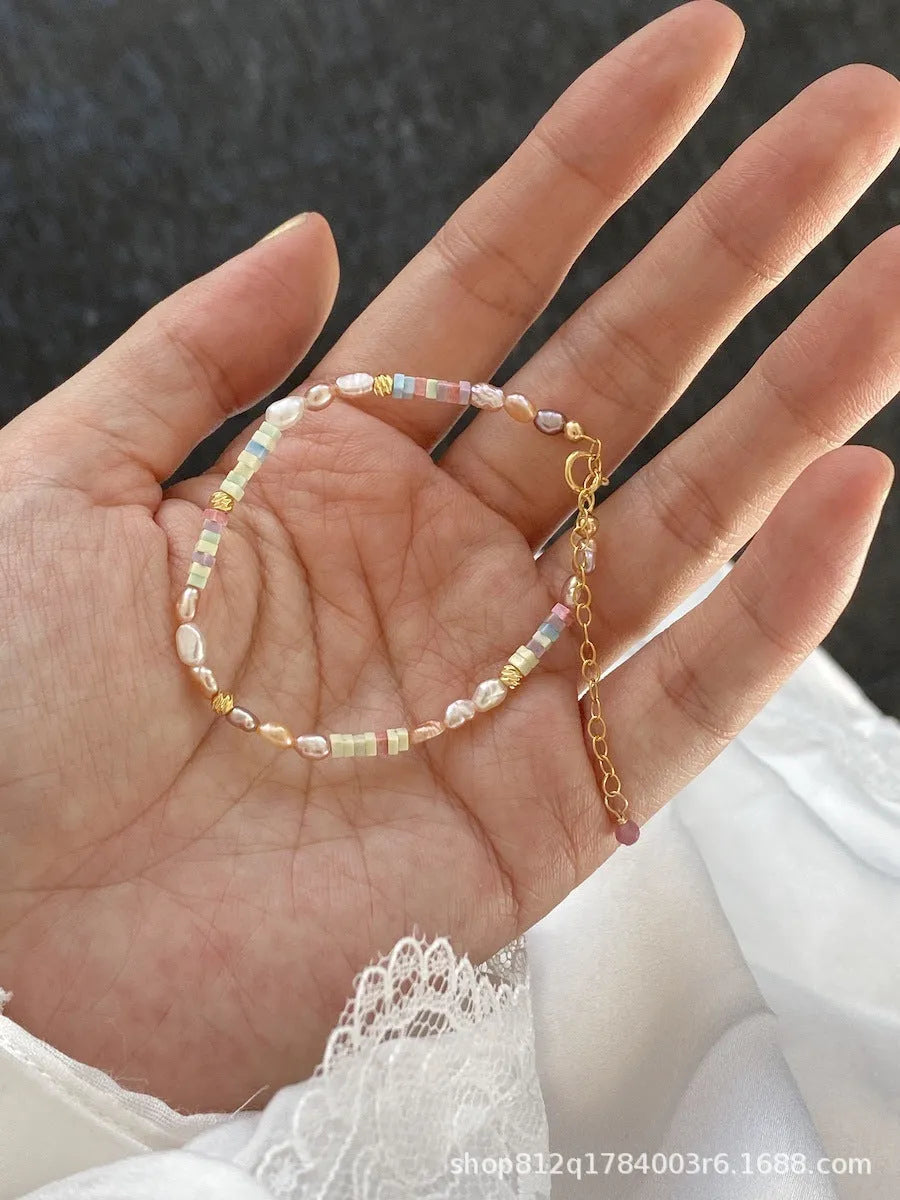 Women's 14K gilded purple natural pearl bracelet and necklace set with irregular design
