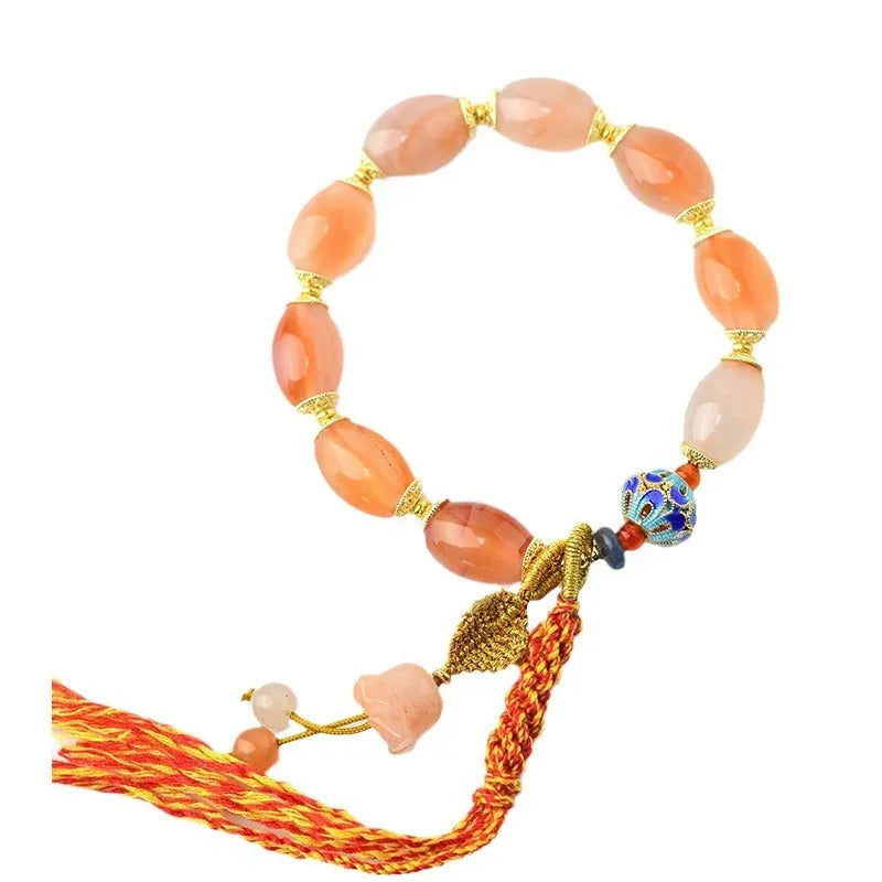 Jinsi jade agate Tibetan bracelet with geometric flower shapes and lily pattern in colour Z009