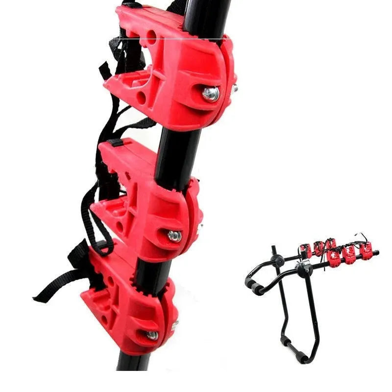 Black and red boot mounted car bike holder rack with iron frame and protective sponge padding