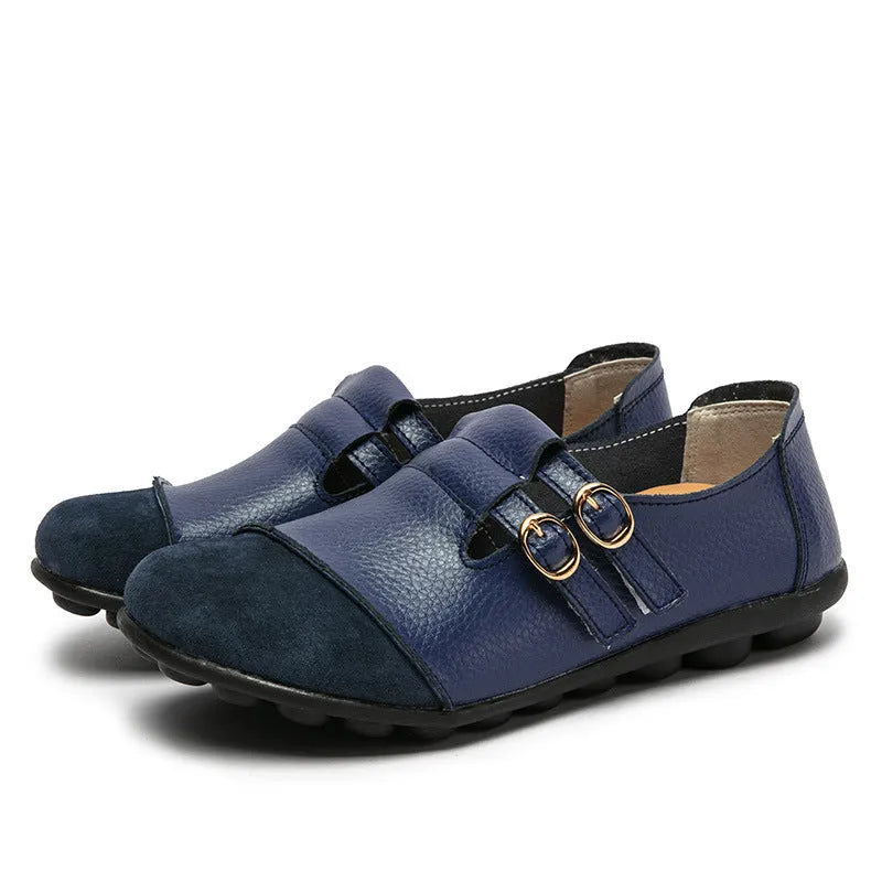 Button plus size casual low-top flat shoes with Velcro strap in six colour options.