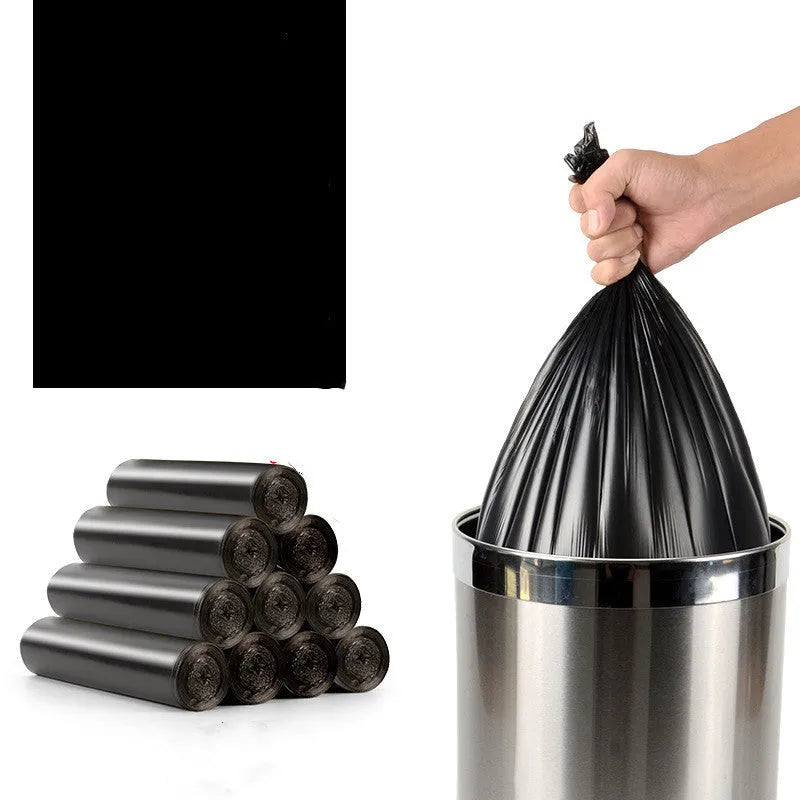 Roll of thickened black flat-mouth disposable plastic bags for kitchen bins