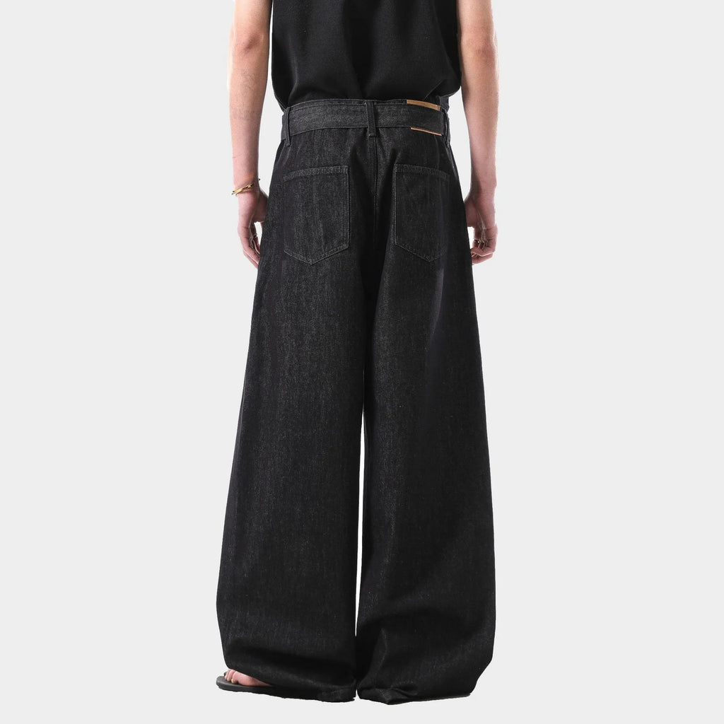 Black gold high-waisted straight-leg women's jeans on a model