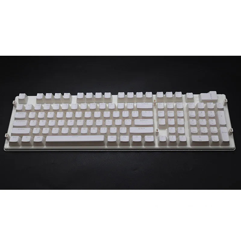 Set of 108 translucent PBT keycaps for mechanical keyboards in various colours on a white background.